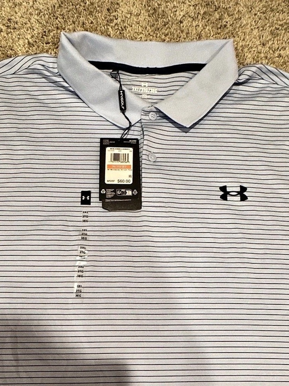 Under Armour UA Matchplay Stripe Polo Gray & Black 3XL Mens